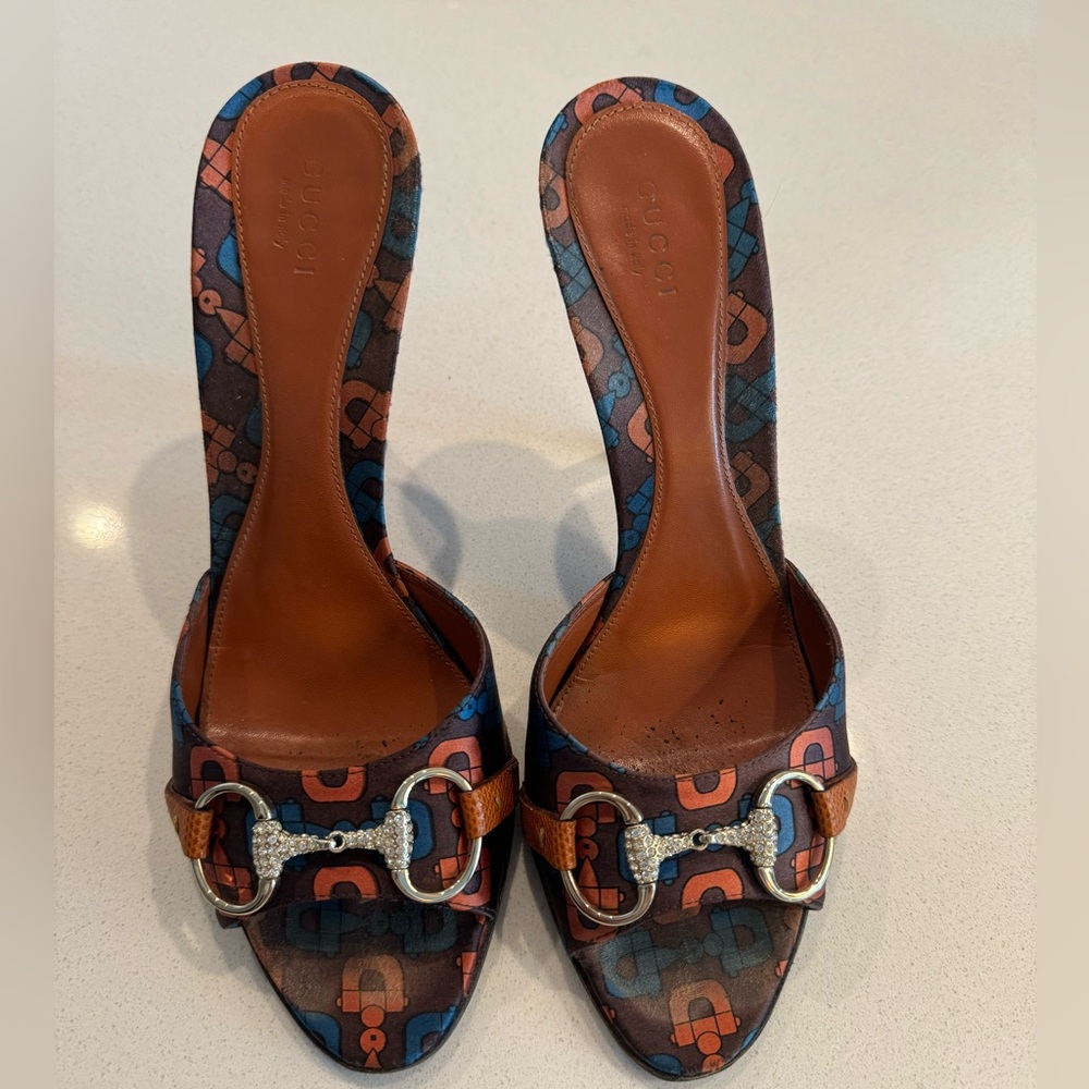 Gucci Horsebit Lizard Swarovski Crystal Mules Heels Women’s Size 9